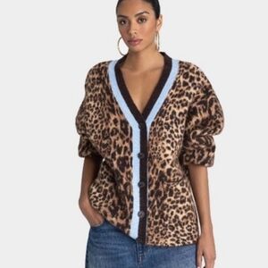 KBB By Kahlana Leopard Oversized Jacquard Knit Cardigan Womens XL NWT #mobwife